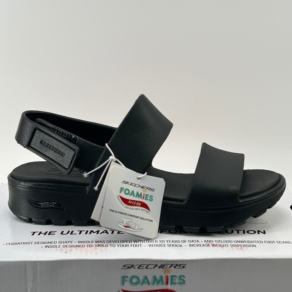 Skechers Foamies Arch Fit Sandals Womens 7 Black 111380 Platform NWT Support